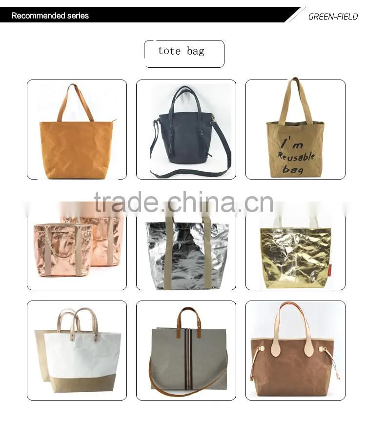 Green Field New Recycle Washable Kraft Paper shoulder bag