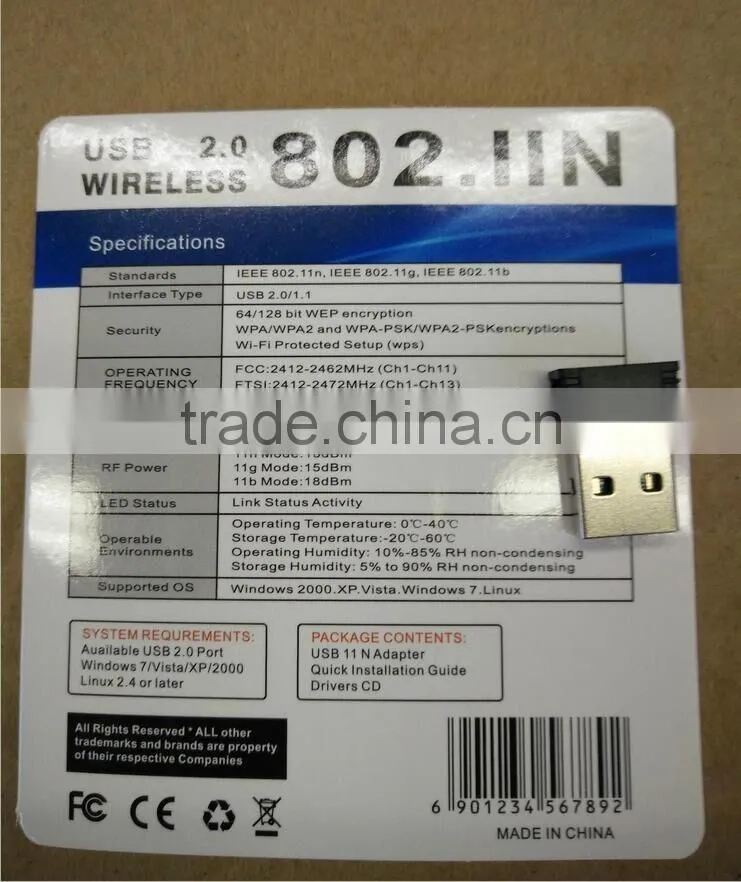 Factory Direct Cheap Price USB Mini Wireless 150M LAN Adapter USB 2.0 Wireless 802.11N Driver