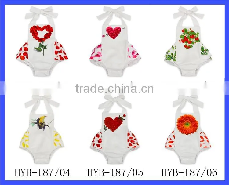 Boutique Girls Summer Backless Ruffle Halter Playsuit White Flower Kids Jumpsuit