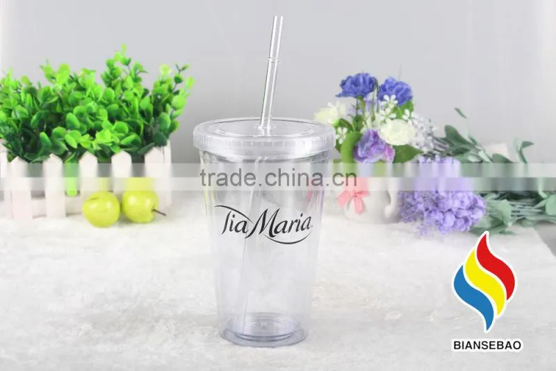 12oz Clear Acrylic Double Wall Tumbler With Straw