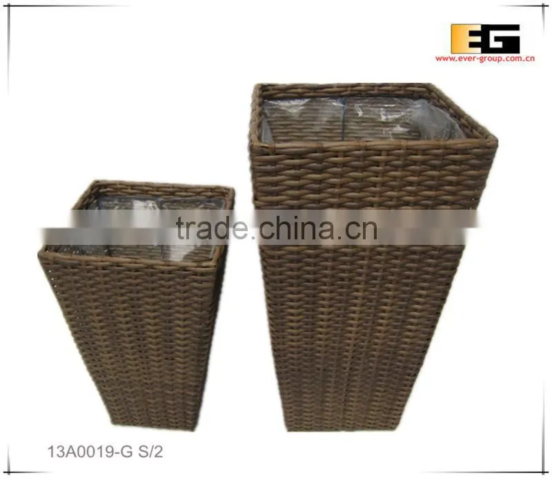 Square PE/Plastic rattan with liner deco planter
