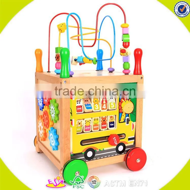Wholesale multifunctional wooden kids trailer best gift for kids wooden kids trailer top sale wooden push walker W16E041