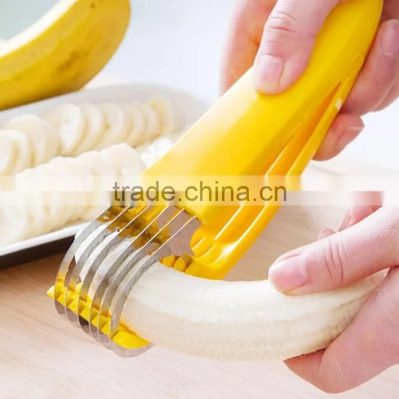 Hot Wholesale Plastic Kitchen Tool Vegetable Fruit Cutter Banana Yellow Slicer Chopper