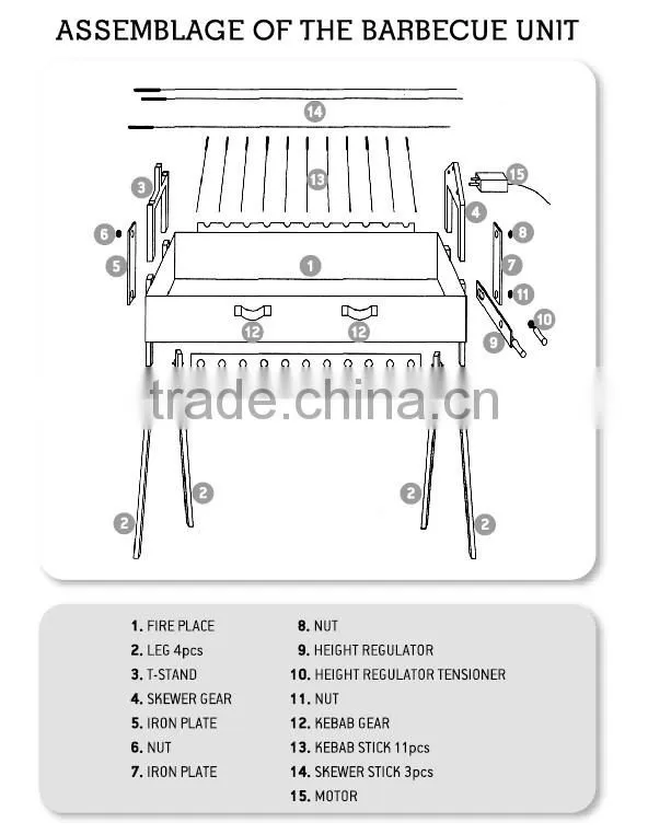 Sturdy BBQ Table for Rotisserie/ Charcoal BBQ Grill with Electric Motor