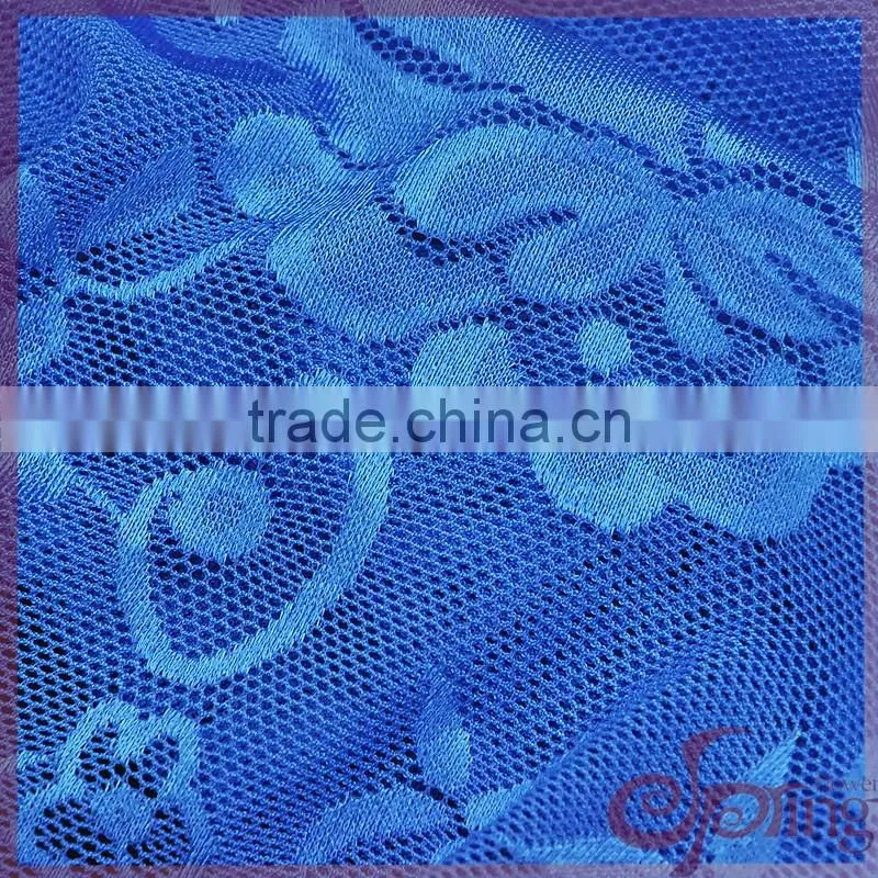 Navy blue elegant nylon shining floral elastic tricot fabric lace