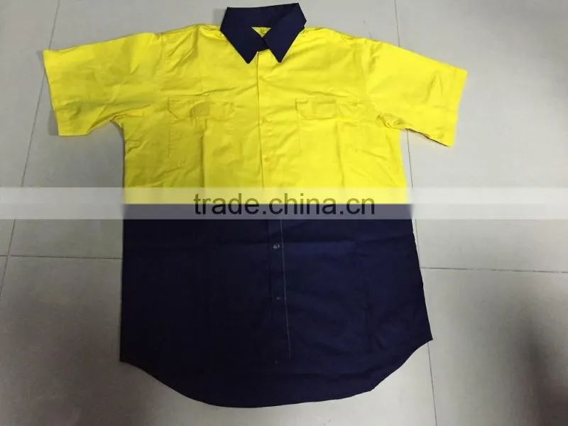 manufacturer custom Short Sleeves 100% cotton safety work shirts Hi Vis Shirts