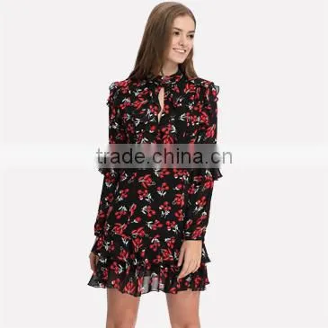 Guangzhou designer one piece floral midi dresses for women