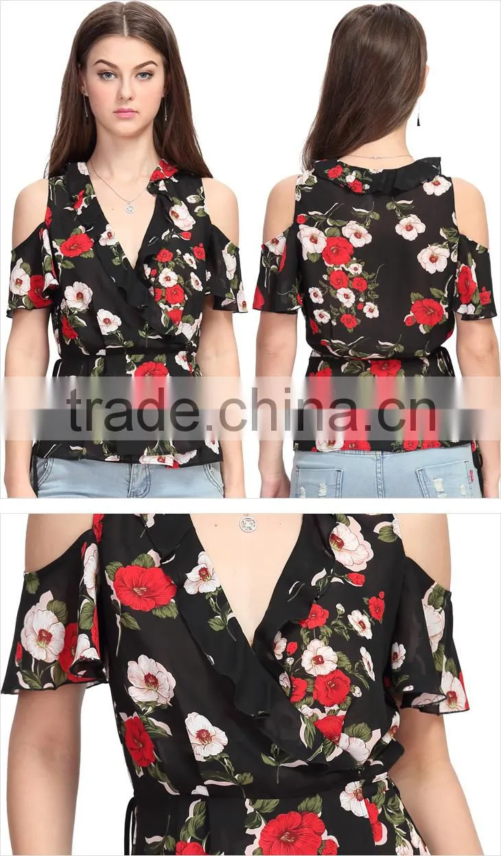 Woman Back Neck Design Chiffon Latest Fashion Image New Printed Blouse