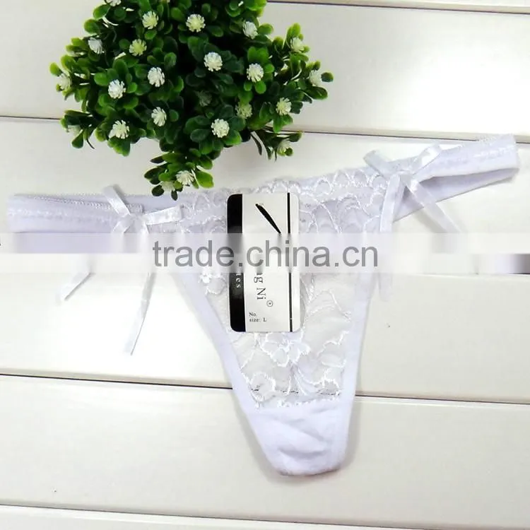 Brand new sexy lady t-back transparent hot lady lace t-back panties with bows in stock