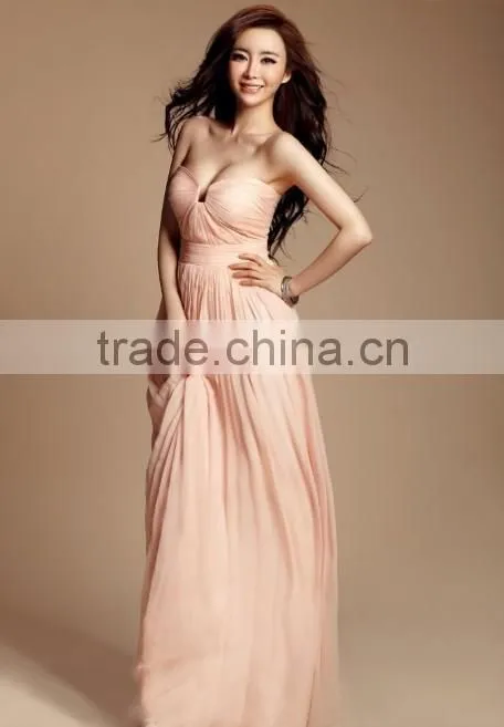 pink chiffon casual prom fashion dress 2015 women clothing