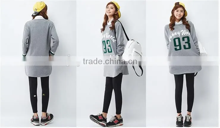 Female hemp grey long-sleeved straight front piece print dress