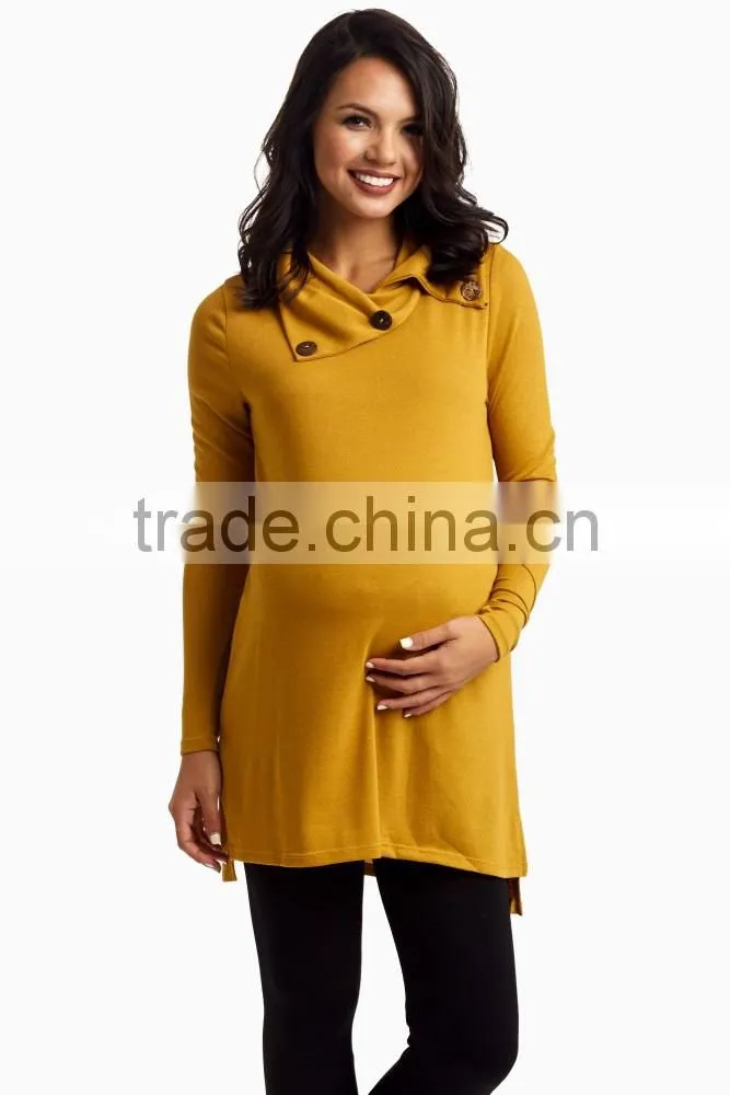 New Trendy Women Blouse Yellow Button Knit Women Tunic for Maternity 2016