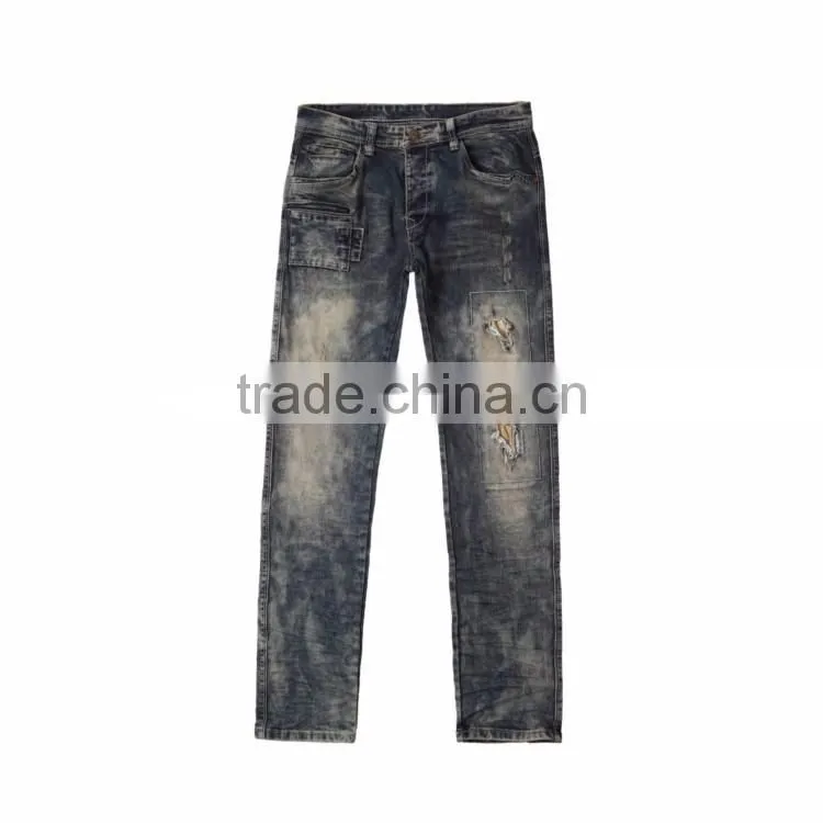 2017 Autumn customized blue daily wear hole design denim ripped denim jeans trouser