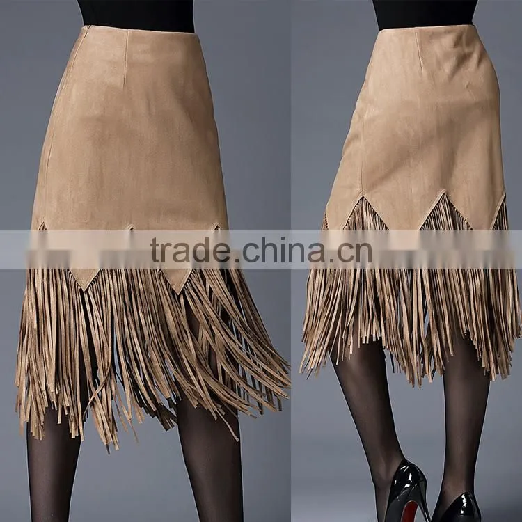 2016 Latest Fashion midi skirts OEM lace tassel pencil sexy lady skirt for wholesale