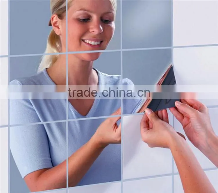 16pcs Reflective Mirrors Self-adhesive Square Decorative Tiles Mirror Wall Stickers Bath room Mirror Decor