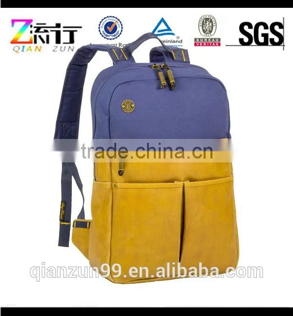 Khaki Brown Aztec Canvas and Leather Trim Computer Shoulder Backpack Bags