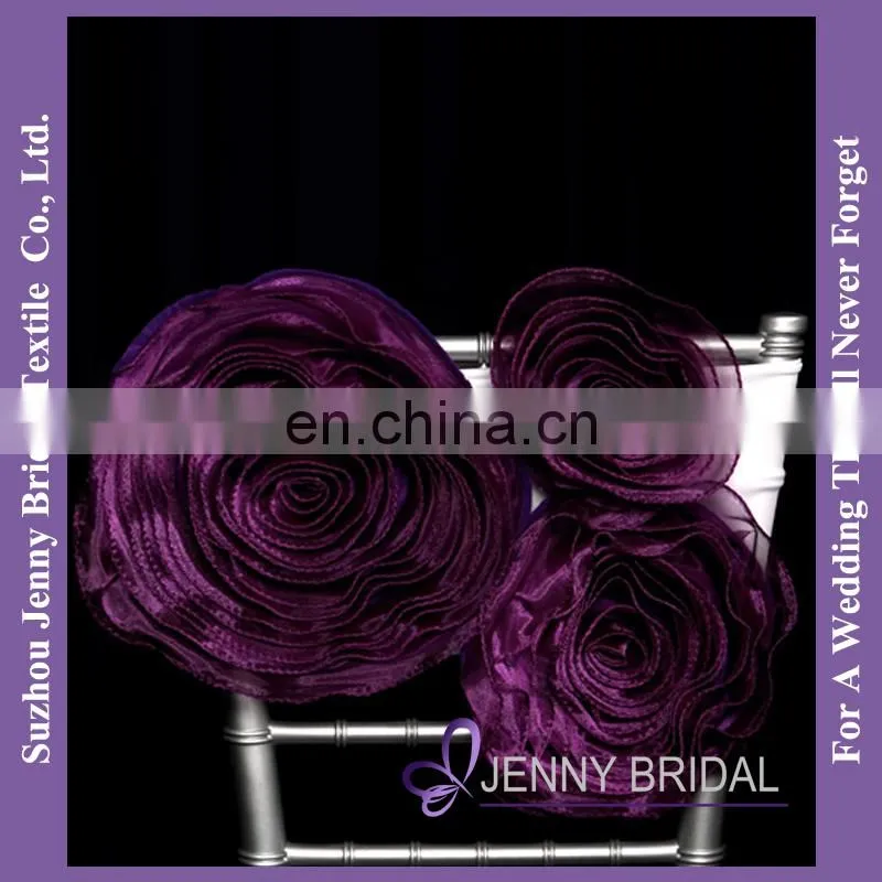C405 chair bow with wholesale organza flowers chair cover with organza sash for wedding