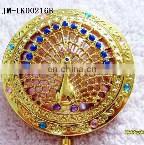 peacocks decoration gold metal pocket cosmetic mirror