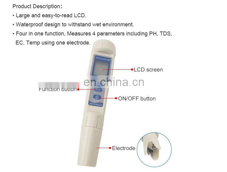 PH-3508 Waterproof Ph Tester Ec Tds Meter Digital