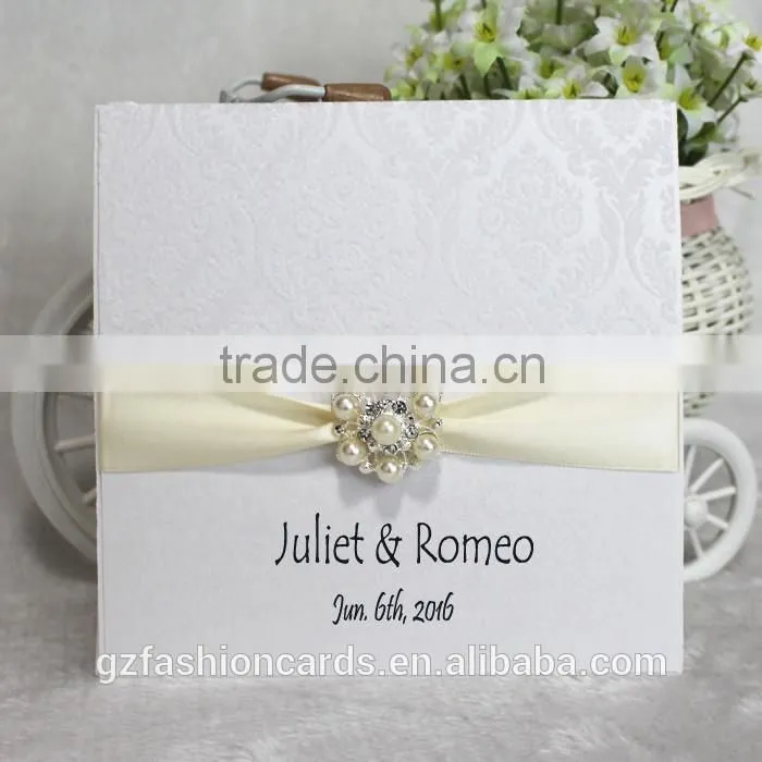 Luxury Jeweled Customized Flocking Fabric Wedding Invitation Card
