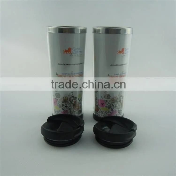 fashion design double wall steal inner PS outer travel mug with paper insert