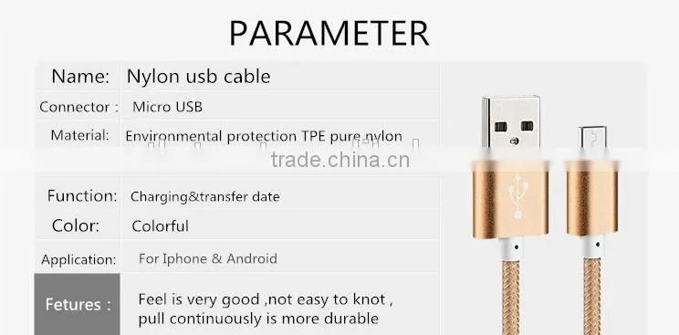 Colorful RoHS approved 1m Nylon braided flat micro usb cable
