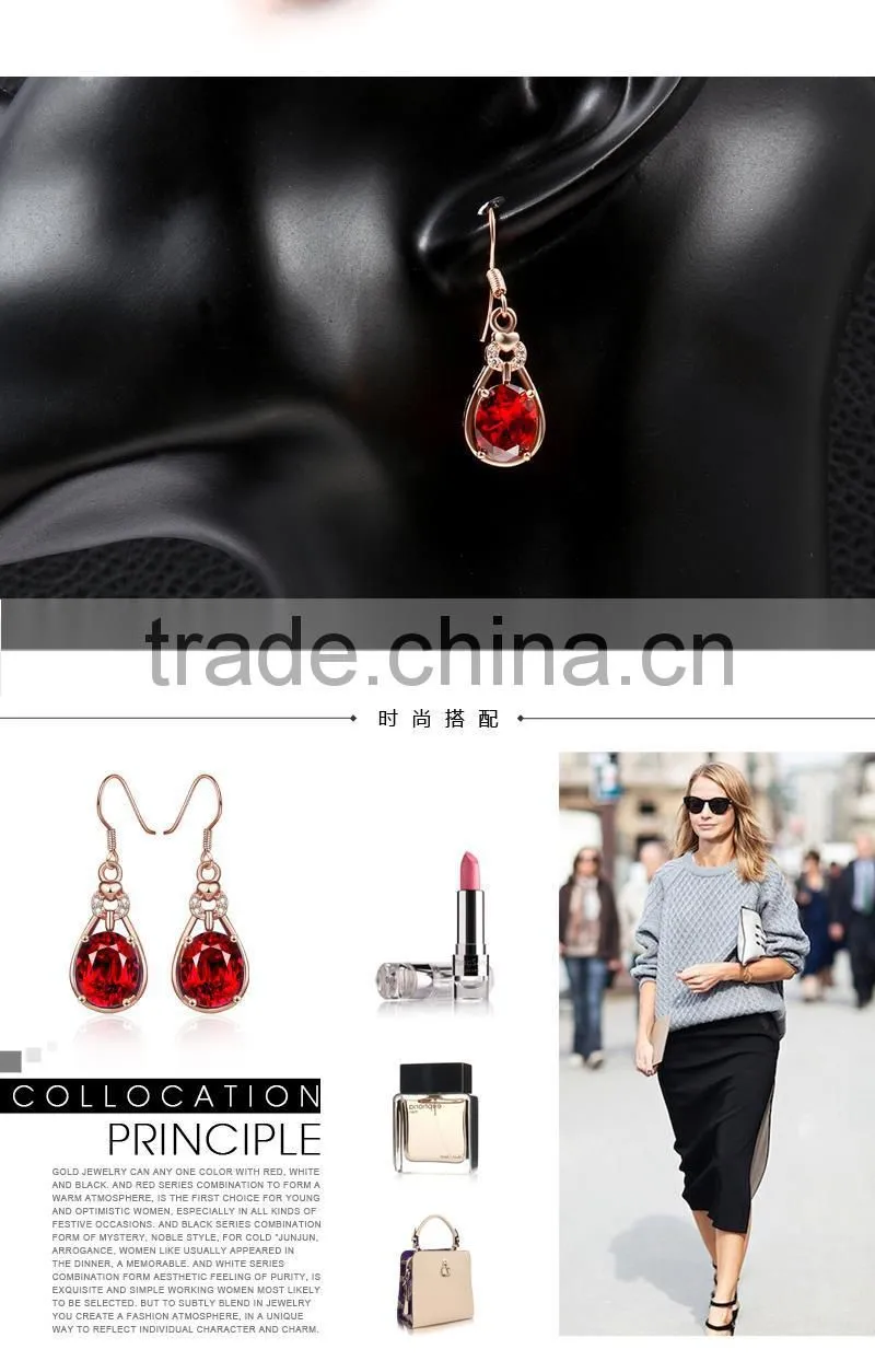 2015 fashiable new design big red rhinestone crystal earrings