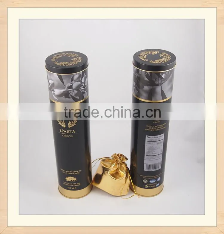 high round tin whiskey box with print