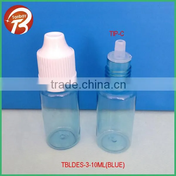 10ml plastic blue PET e liquid dropper bottle with childproof pilfer proof cap TBLDES-3-10ml