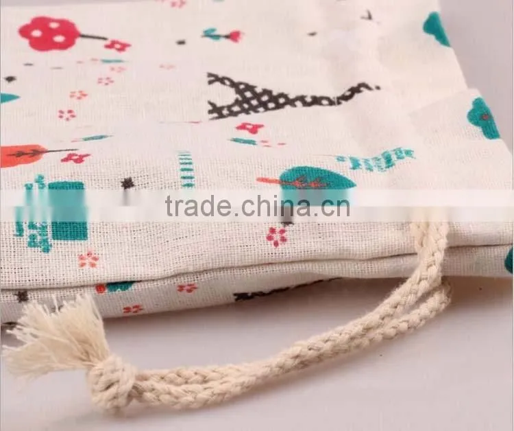 Welcome customized print logo linen fibric gift jewelry bag,small giveaway drawstring bear linen present bag
