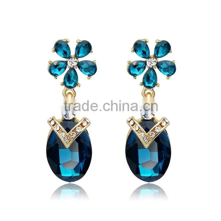 NEW Women Green Crystal Gold Plated Drop Dangle Earrings
