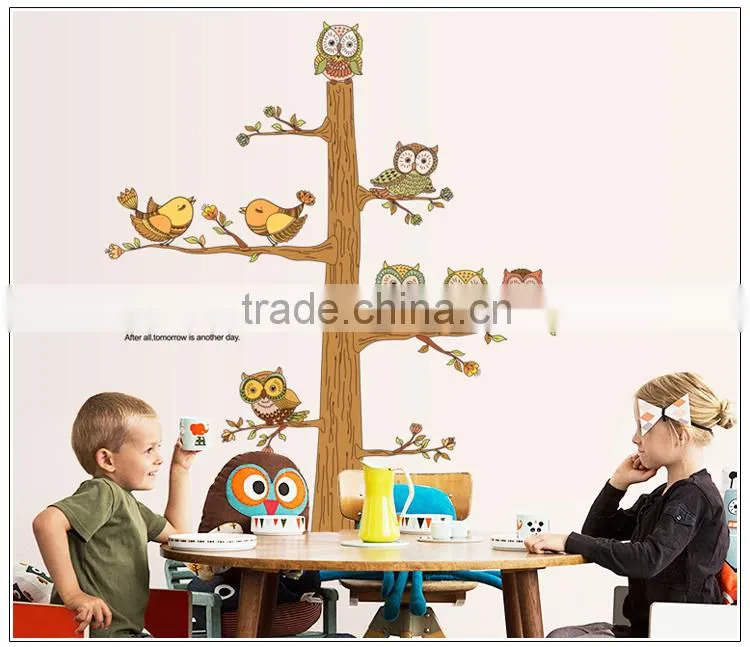 ALFOREVER brown color owl tree sticker,owl tree decals for kids