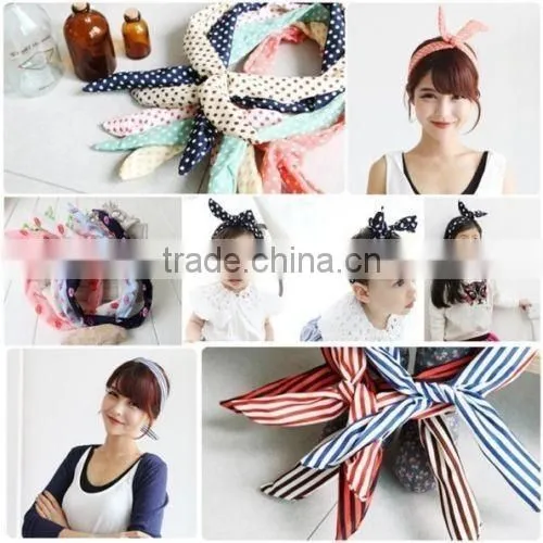 HOT 1 PC Lovely Kids Girls Lady Bow Headwear Hair Bands Hoop Rabbit Ear Wrapped Headband Party Wire Scarf Hair Accessories