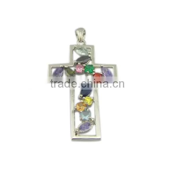 multi colored stone silver jewelry pendant