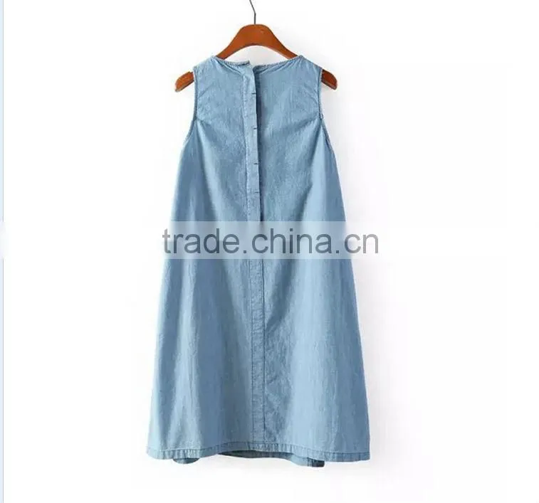 2014 new design Ladies sleeveless denim dress women light bule denim jeans dress