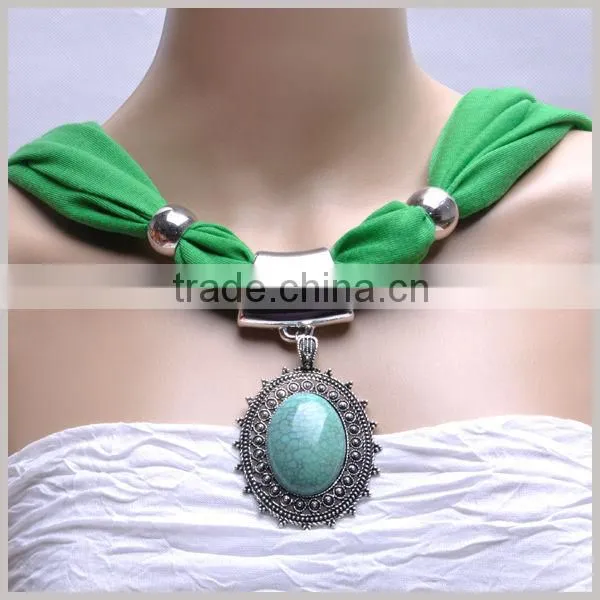 Oval Turquoise Stone Pendant Slide Scarf