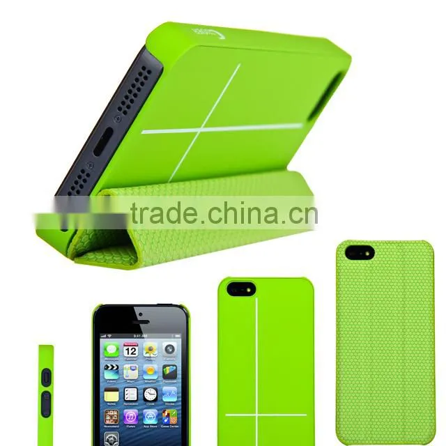 Set Screen Protector And Case For Iphone 5 , Black Hexagon Pattern Smart PU Case Cover