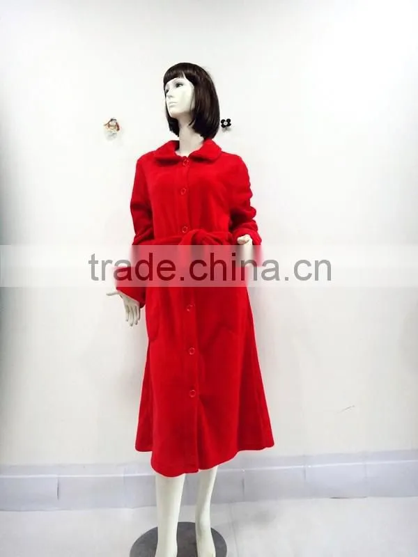 Red classic warm bind night robe woman