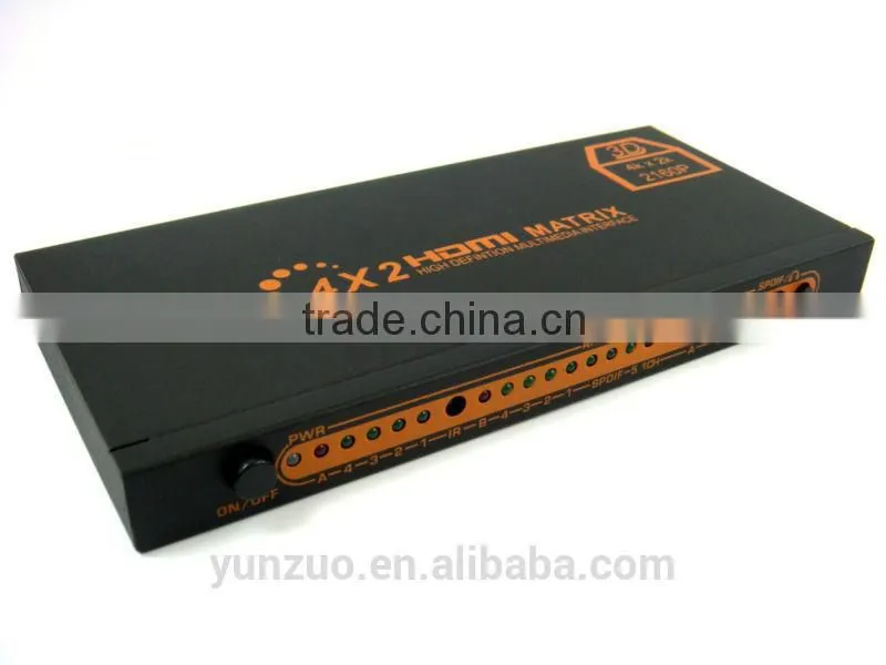 4 input 2 output matrix switcher with SPDIF R/L RCA audio and IR control