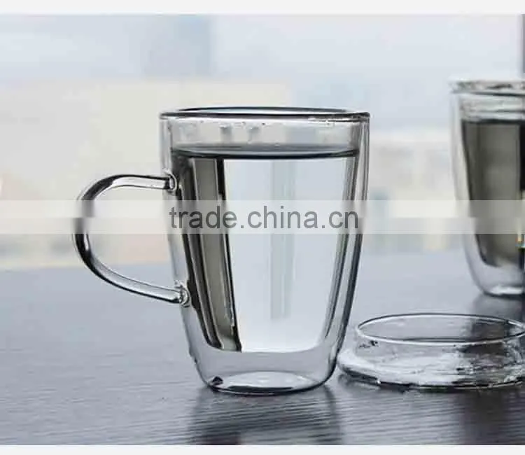 Machine made 450ml double wall customized coffee cup with handle