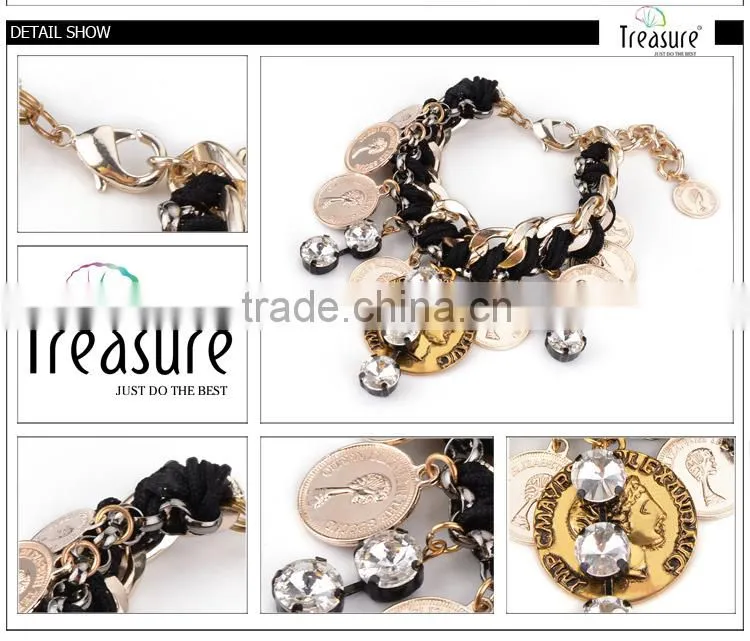 Handmade gold plating alloy cion shape charm bracelet jewelry for women wholesale 2016
