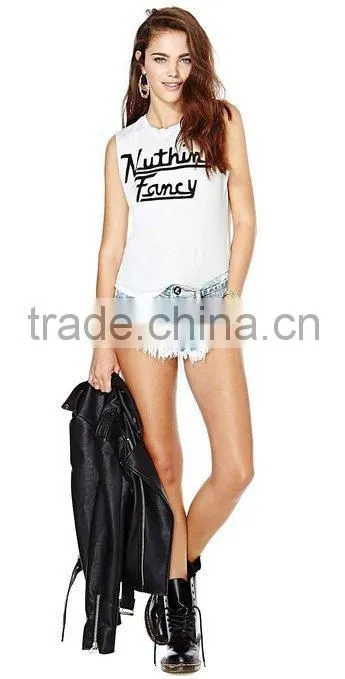 Womens White Trim Round Collar Tank Vest Top t shirt