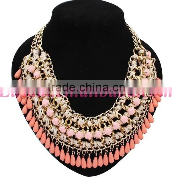 Fashion bohemia multi-layer tassel statement beaded necklace