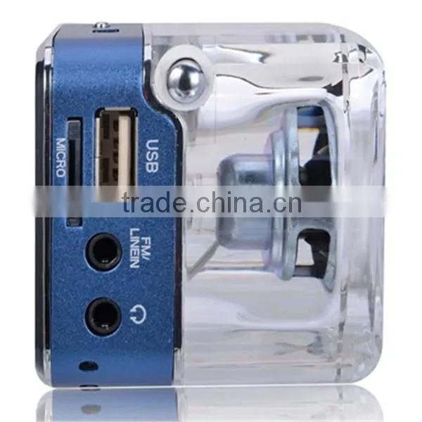 Rechargeable built in battery transparent micro usb sd speaker clock