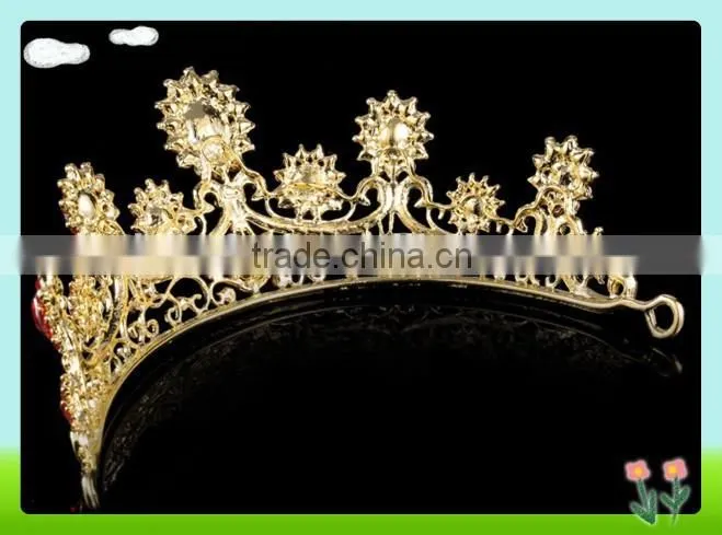 Wholesale bling rhinestone pageant crown, red rhinestone crowns