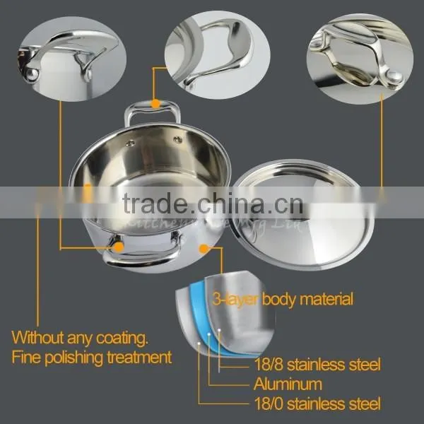 With 2 ear handle 3 layers steel food pot