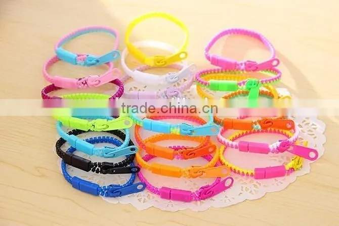 trendy rainbow color zipper bracelet Fluorescent neon bracelet