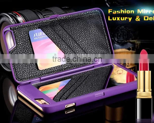3D Water Flip PU Leather Case For iPhone 6 6S Wallet Mirror Case Dual Layer Card Slot Cover for iphone6 Plus