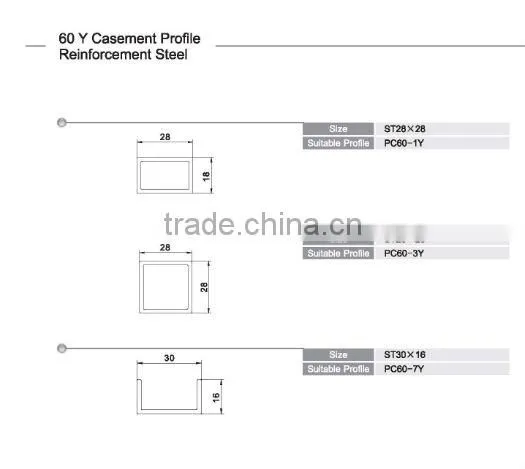 UPVC window profile 60MM casement window series(curved edge)