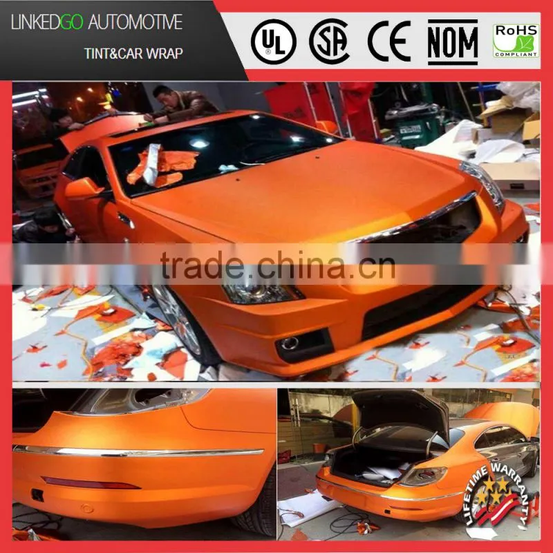 Factory direct sales matte satin chrome car wrap wholesales 1.52*20M matte orange metallic vinyl wrap